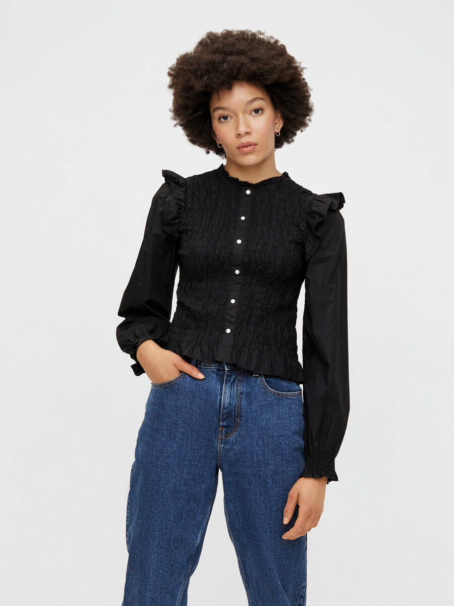 Carousel image - SMOCK LANGÆRMET BLUSE, Black | 1