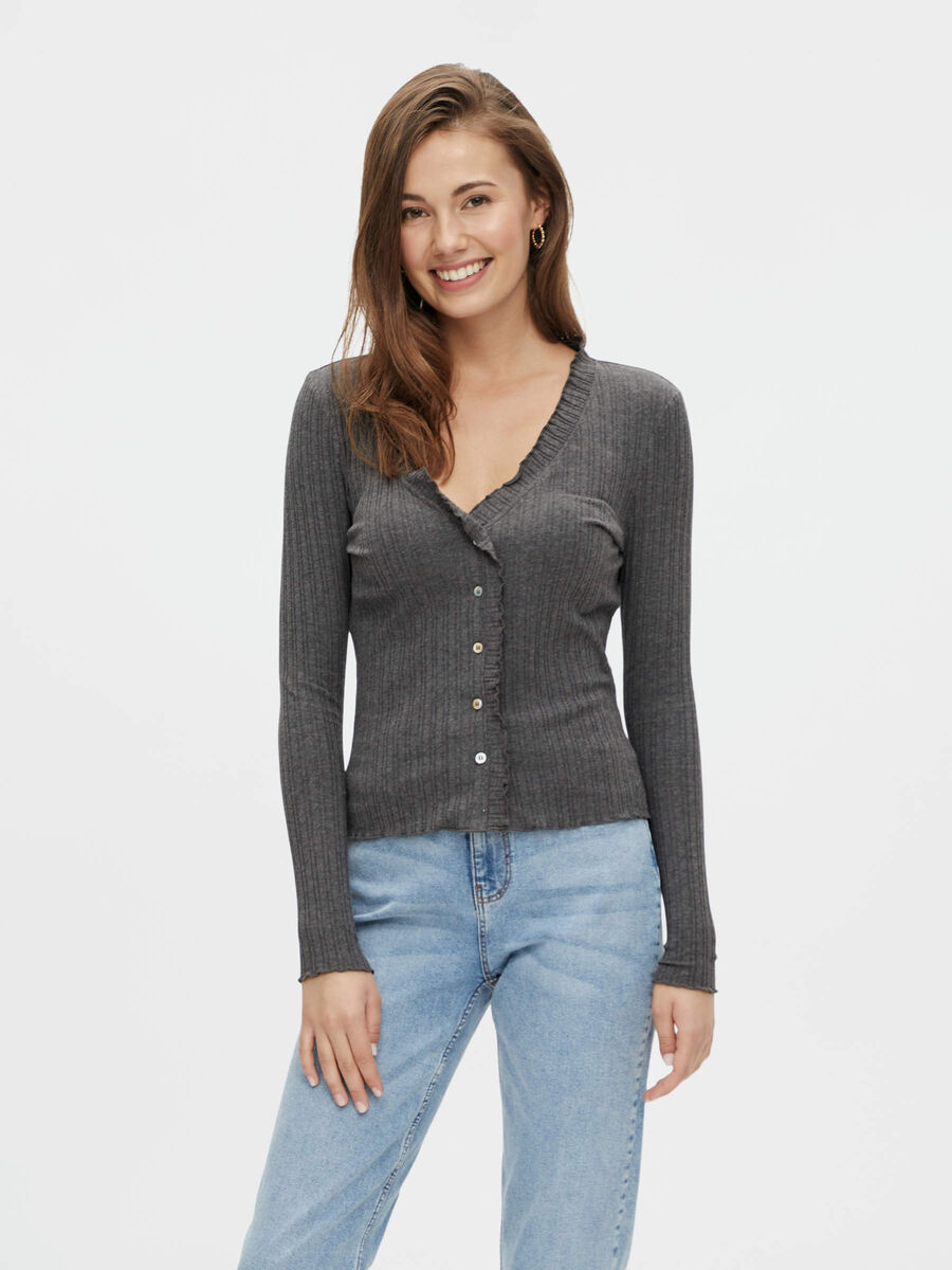 Pieces PCEVETTE KNITTED CARDIGAN, Dark Grey Melange, highres - 17118010_DarkGreyMelange_003.jpg