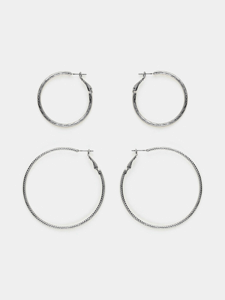 Pieces 2-PACK HOOP EARRINGS, Silver Colour, highres - 17098816_SilverColour_001.jpg