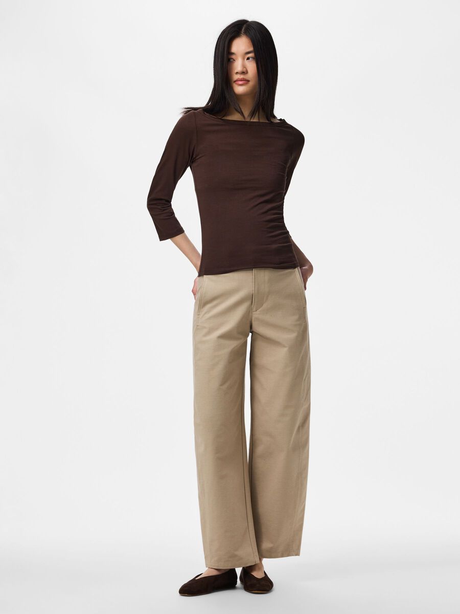 Carousel image - PCPHOEBE BOATNECK 3/4 SLEEVED TOP, Hot Fudge | 3