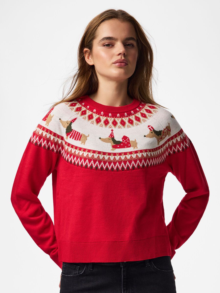 Pcjolly xmas weihnachtspullover, colour: haute red, rote