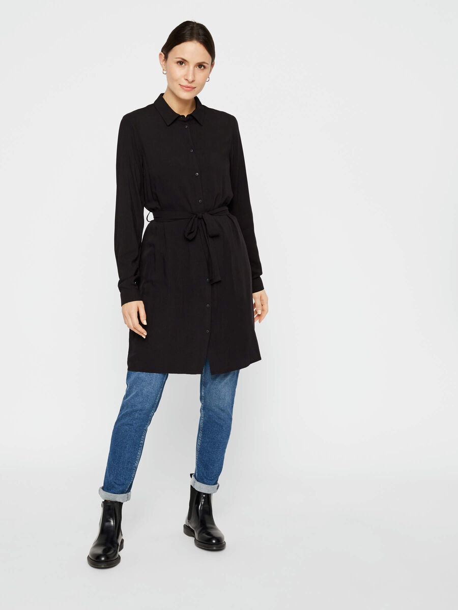 Carousel image - LONGLINE VISCOSE SHIRT, Black | 3