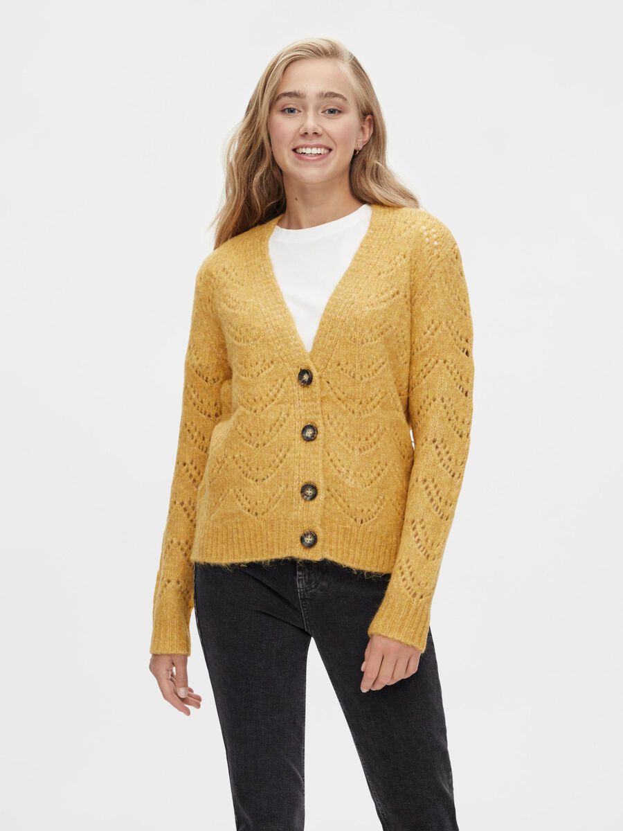 Pieces PATTERN KNITTED CARDIGAN, Ochre, highres - 17106370_Ochre_800167_003.jpg