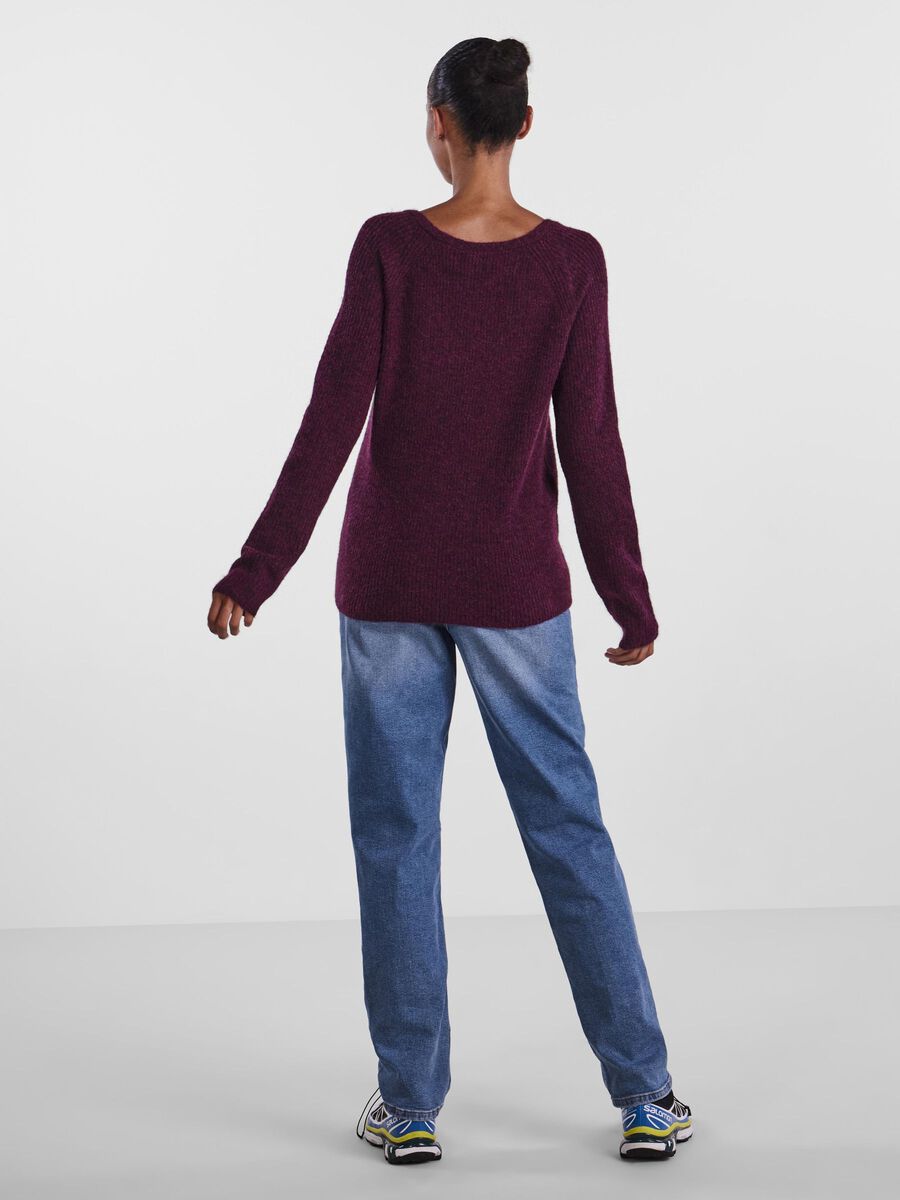 Pieces V-HALS STRIKKET PULLOVER, Grape Wine, highres - 17114251_GrapeWine_004.jpg