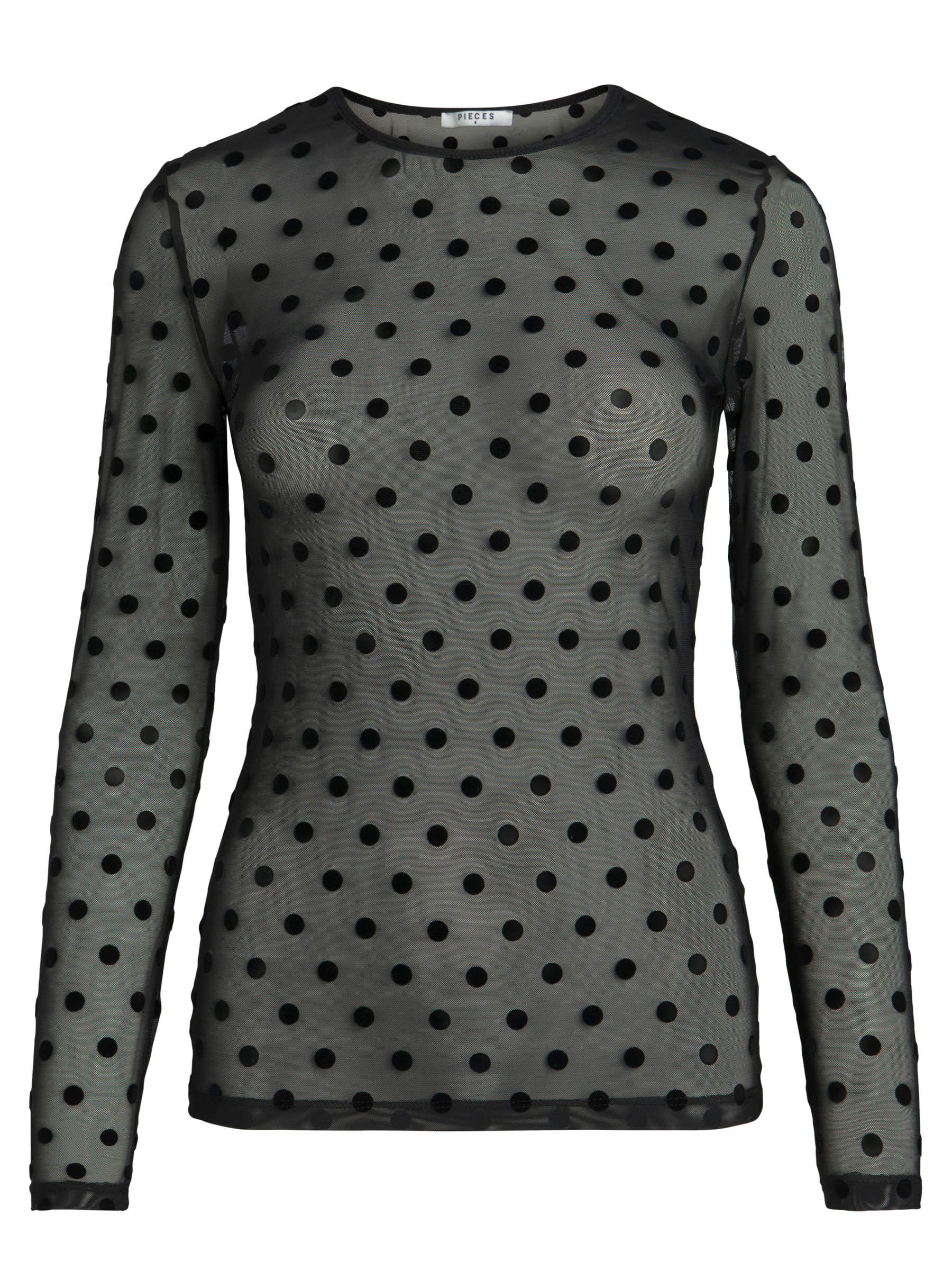 DOTTED LONG SLEEVED MESH BLOUSE Black PIECES Norway