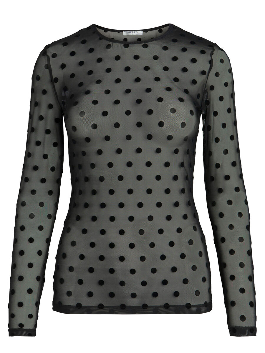 Pieces PRIKKETE LANGERMET MESH BLUSE, Black, highres - 17091361_Black_001.jpg