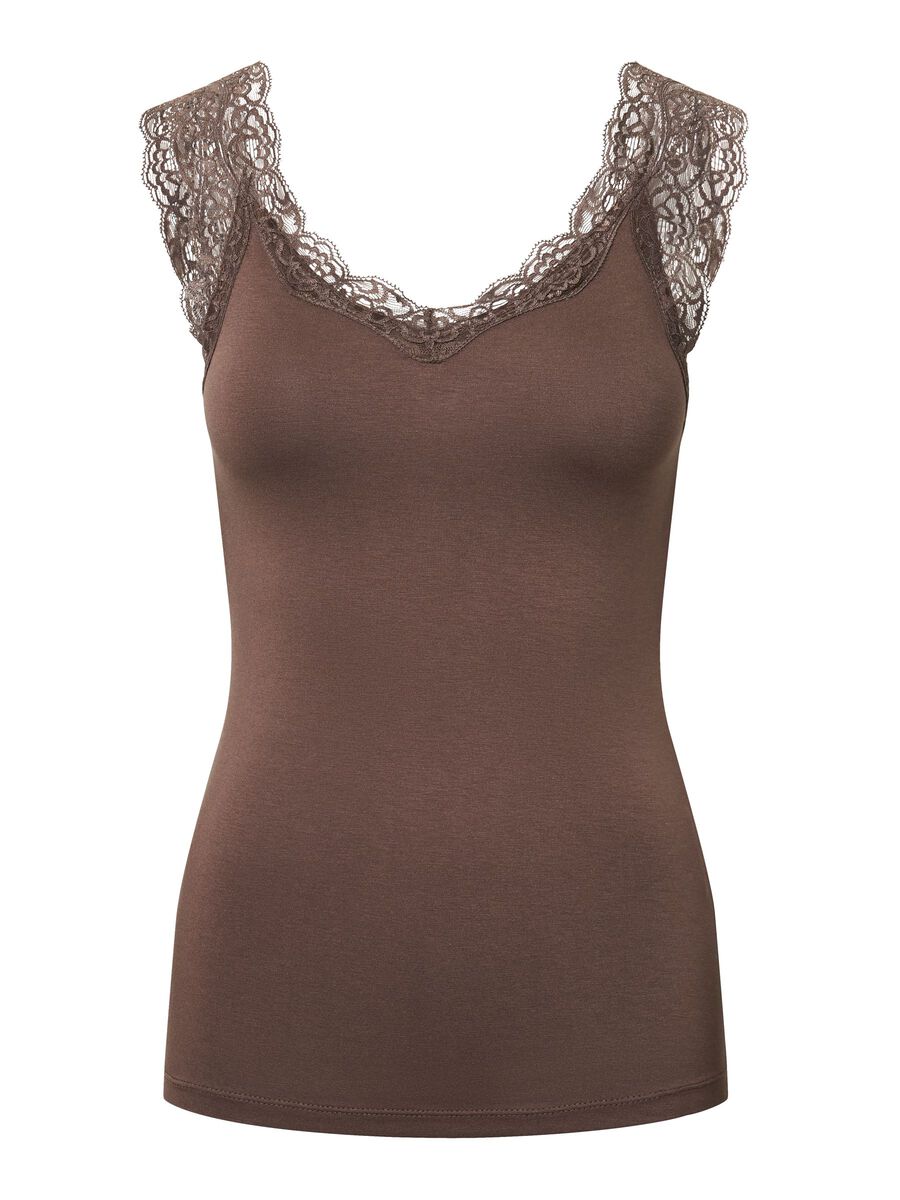 Carousel image - PCBARBERA LACE SLEEVELESS TOP, Hot Fudge | 5