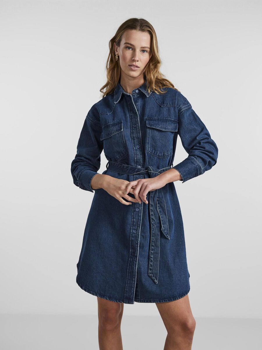 Pieces PCNURSEL SHIRT DRESS, Dark Blue Denim, highres - 17129197_DarkBlueDenim_003.jpg