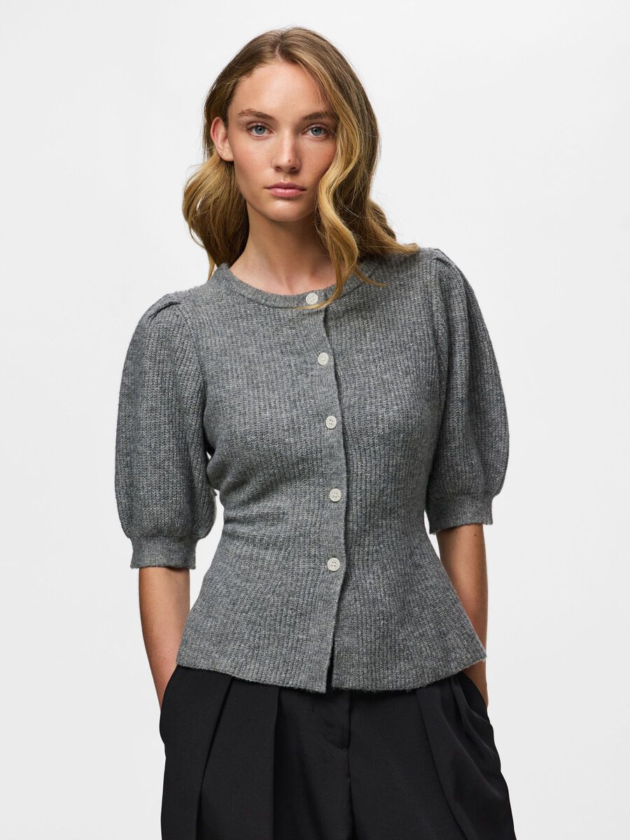Product carousel image - PCSILLY PUFF KNITTED CARDIGAN, Medium Grey Melange | 1