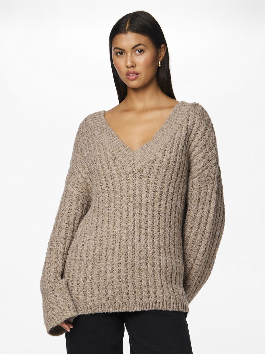 Pieces PCNALISA V-NECK JUMPER, Taupe Gray, highres - 17152018_TaupeGray_003.jpg