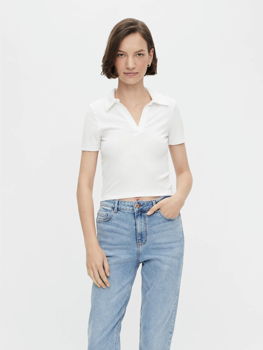 Pieces POLO-STYLE CROP TOP, Bright White, highres - 17121287_BrightWhite_003.jpg