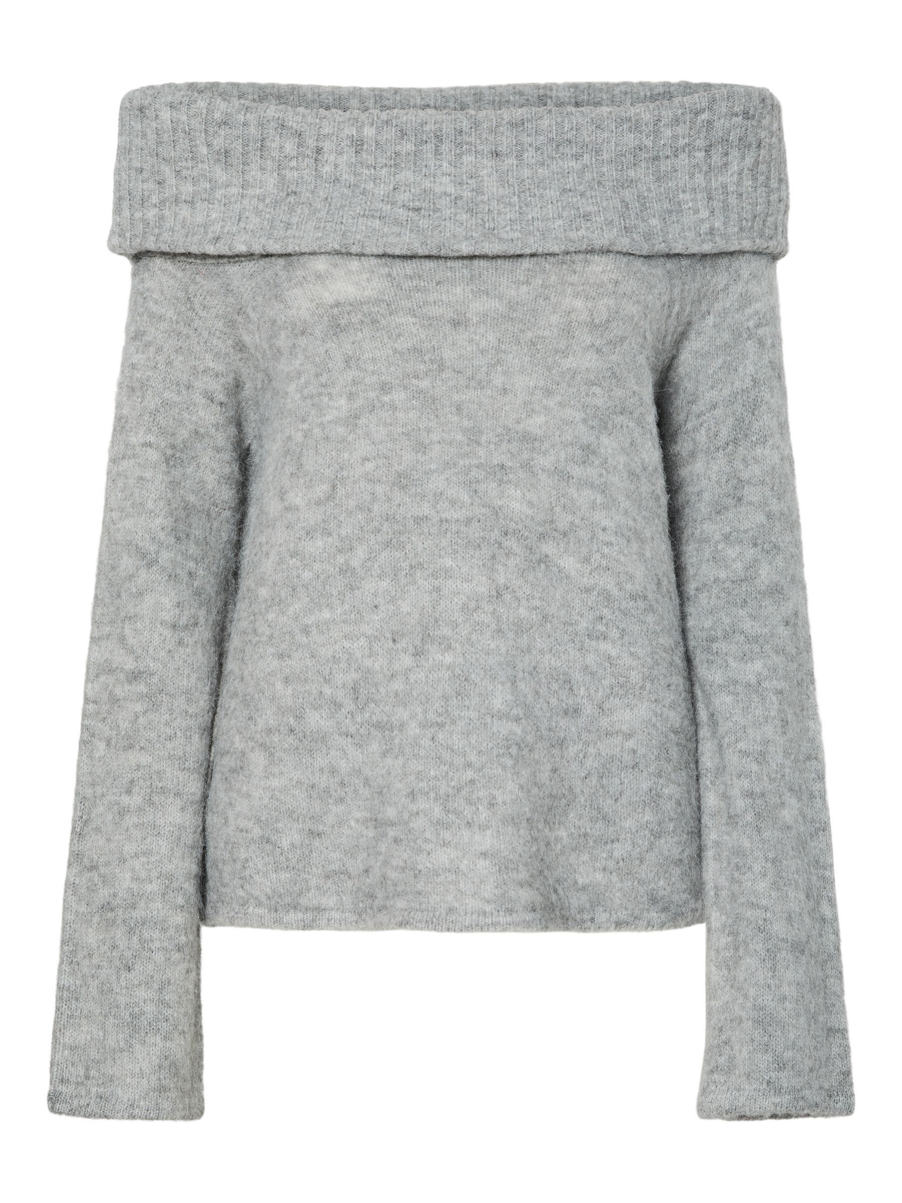 PCPAM OFF SHOULDER KNITTED JUMPER | Grey | PIECES® Ireland