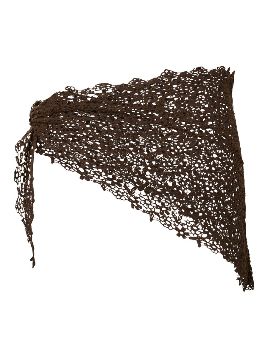 Product carousel image - PCKASMIN TRIANGLE CROCHET  SCARF, Deep Mahogany | 2