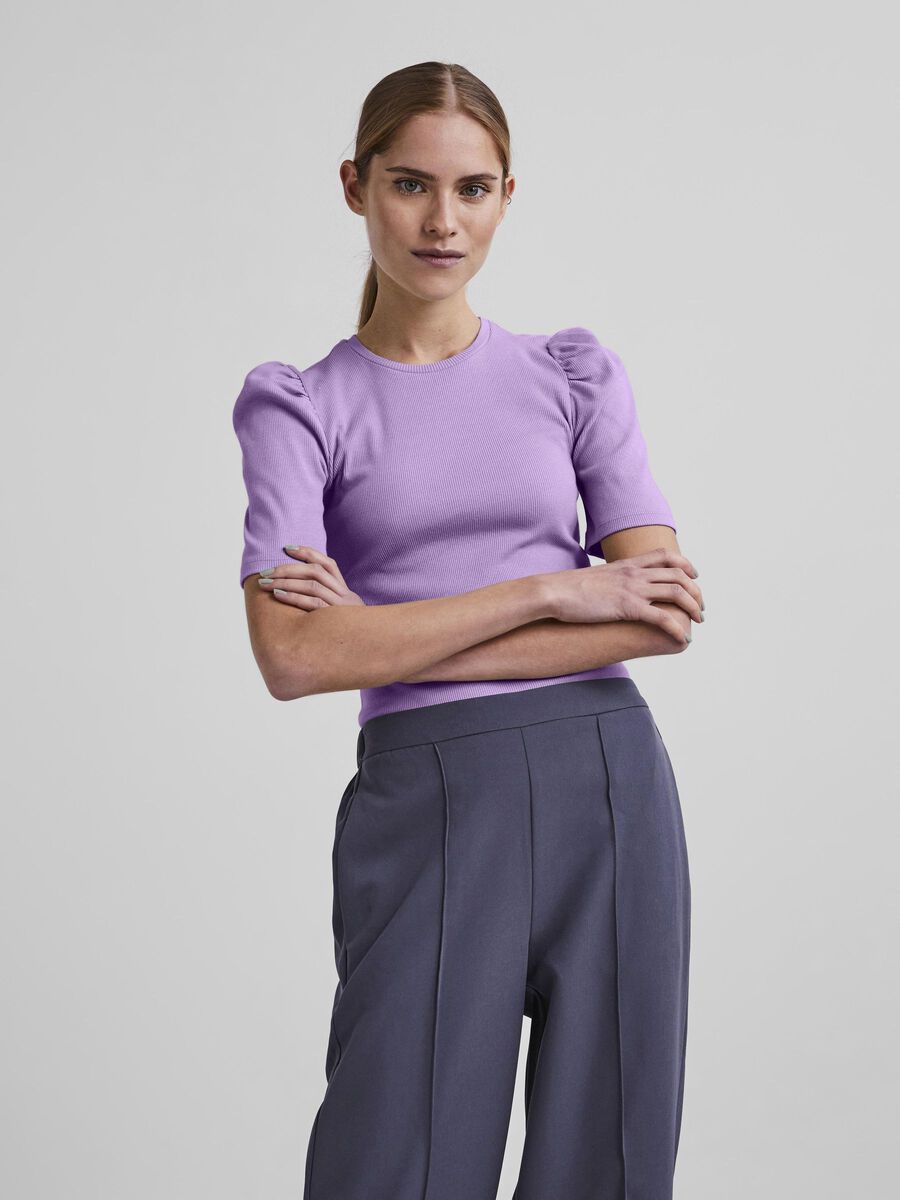 Pieces PUFF SLEEVED RIB TOP, Lavendula, highres - 17110522_Lavendula_003.jpg