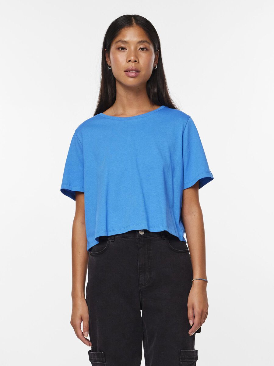 Pieces T-SHIRT CROPPED, French Blue, highres - 17146319_FrenchBlue_003.jpg