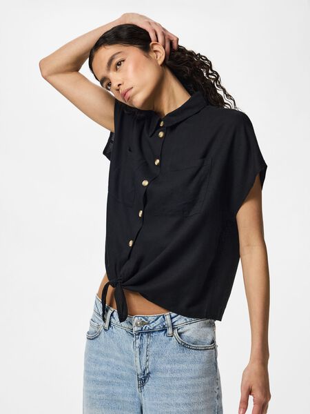 Pieces PCPIA LINEN BLEND SHORT SLEEVED SHIRT, Black, highres - 17154736_Black_003.jpg
