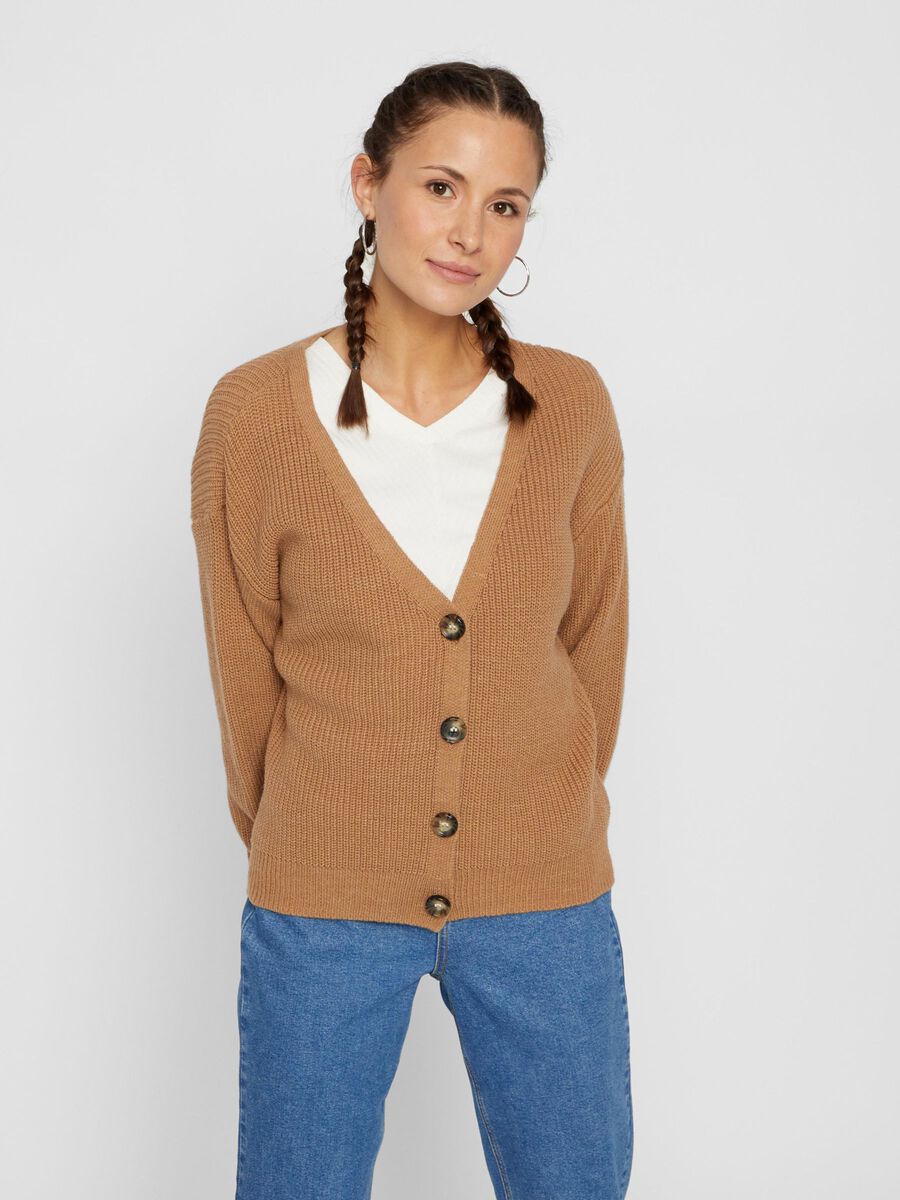 Pieces ÜBERSCHNITTENE SCHULTERN STRICKJACKE, Tannin, highres - 17100685_Tannin_003.jpg