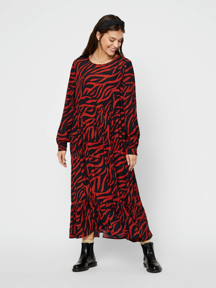 Pieces ZEBRA PRINTED VISCOSE MIDI DRESS, Chili Oil, highres - 17106284_ChiliOil_784504_003.jpg