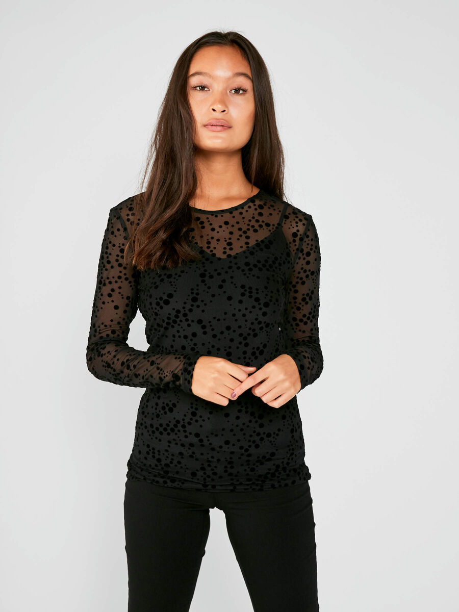 Pieces GESTIPPELDE MESH TOP MET LANGE MOUWEN, Black, highres - 17096221_Black_686180_003.jpg