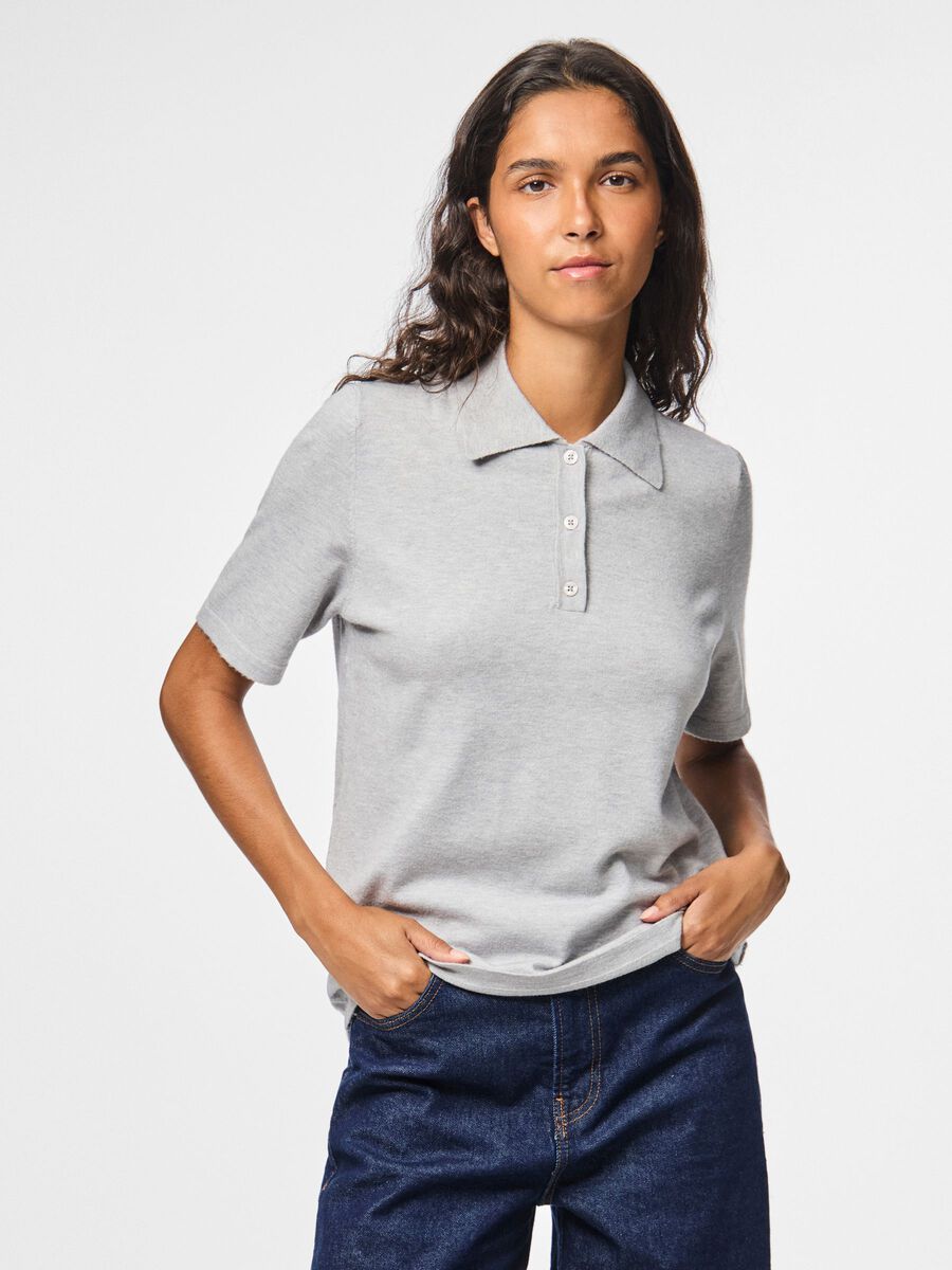 Carousel image - PCORINA KNITTED POLO SHIRT, Light Grey Melange | 1