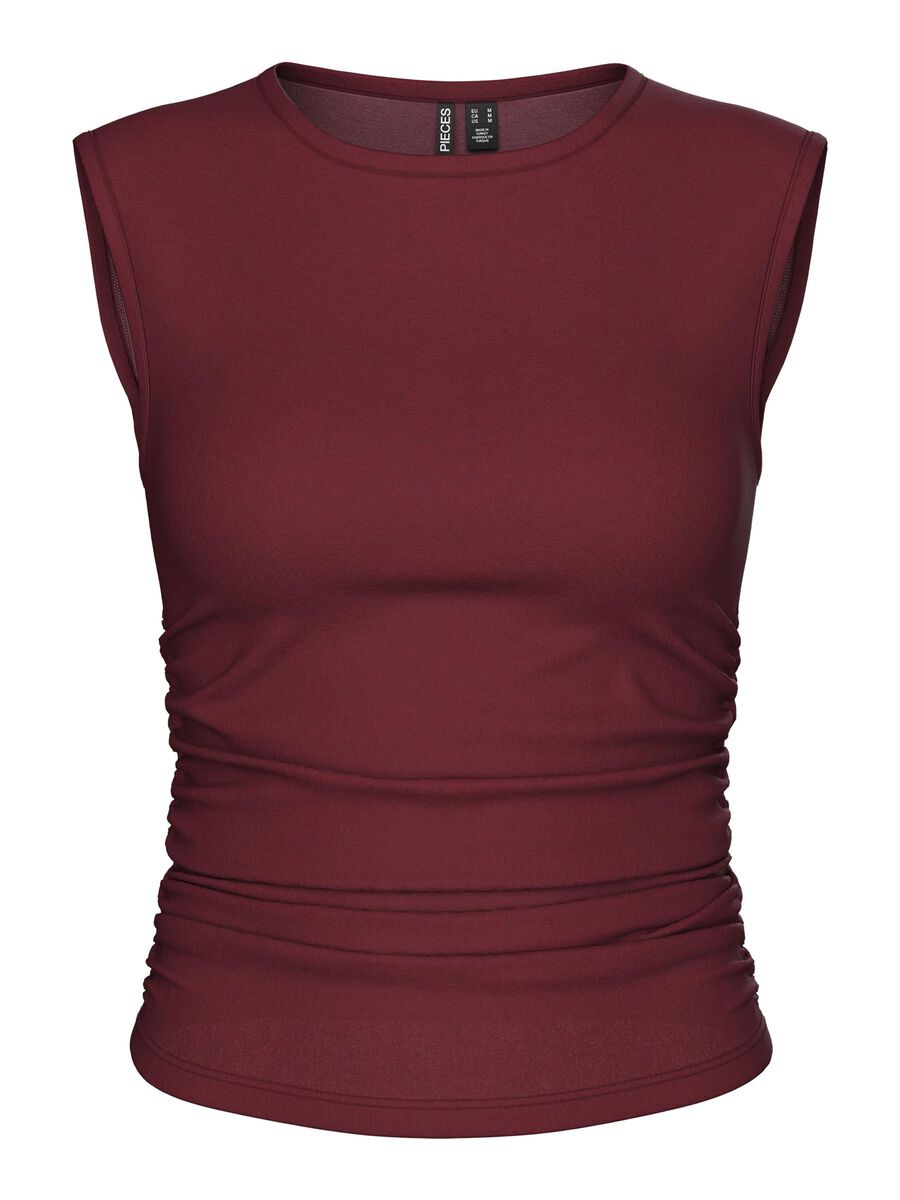 Carousel image - PCMADISON RUCHING SLEEVELESS TOP, Tawny Port | 5