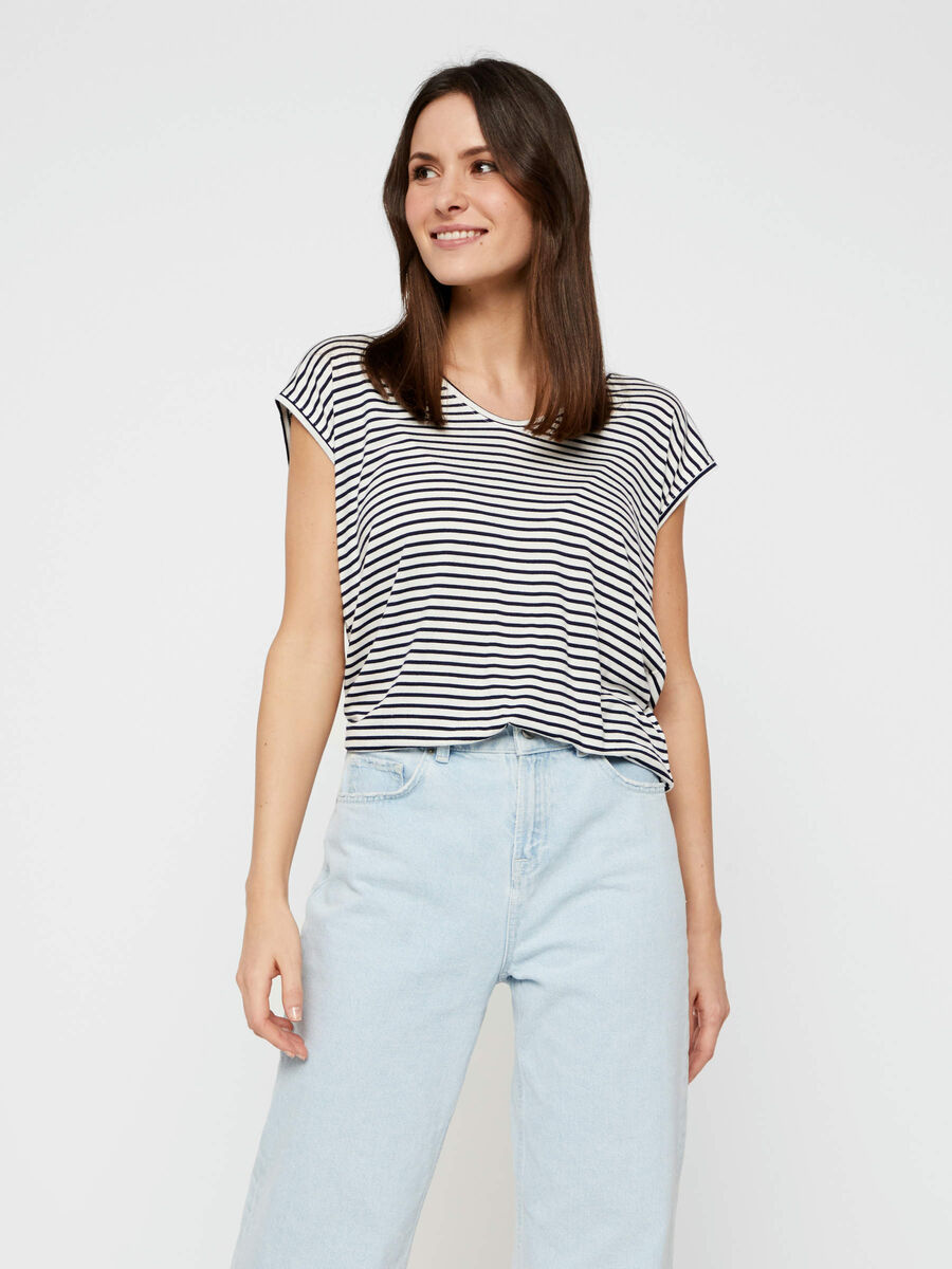 Pieces STRIBET T-SHIRT, Bright White, highres - 17087913_BrightWhite_612439_003.jpg