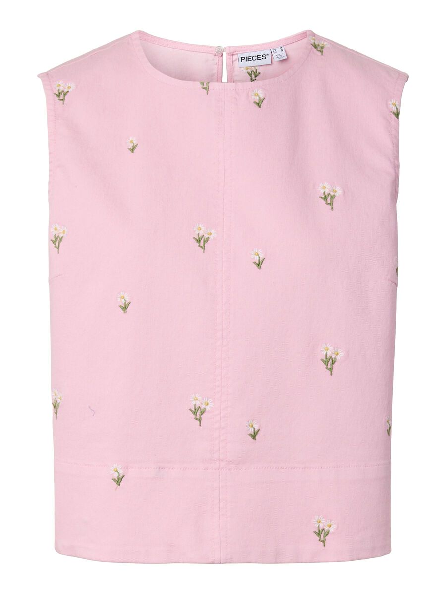 Product carousel image 2 PCFLORA EMBROIDERY DENIM TOP, Roseate Spoonbill