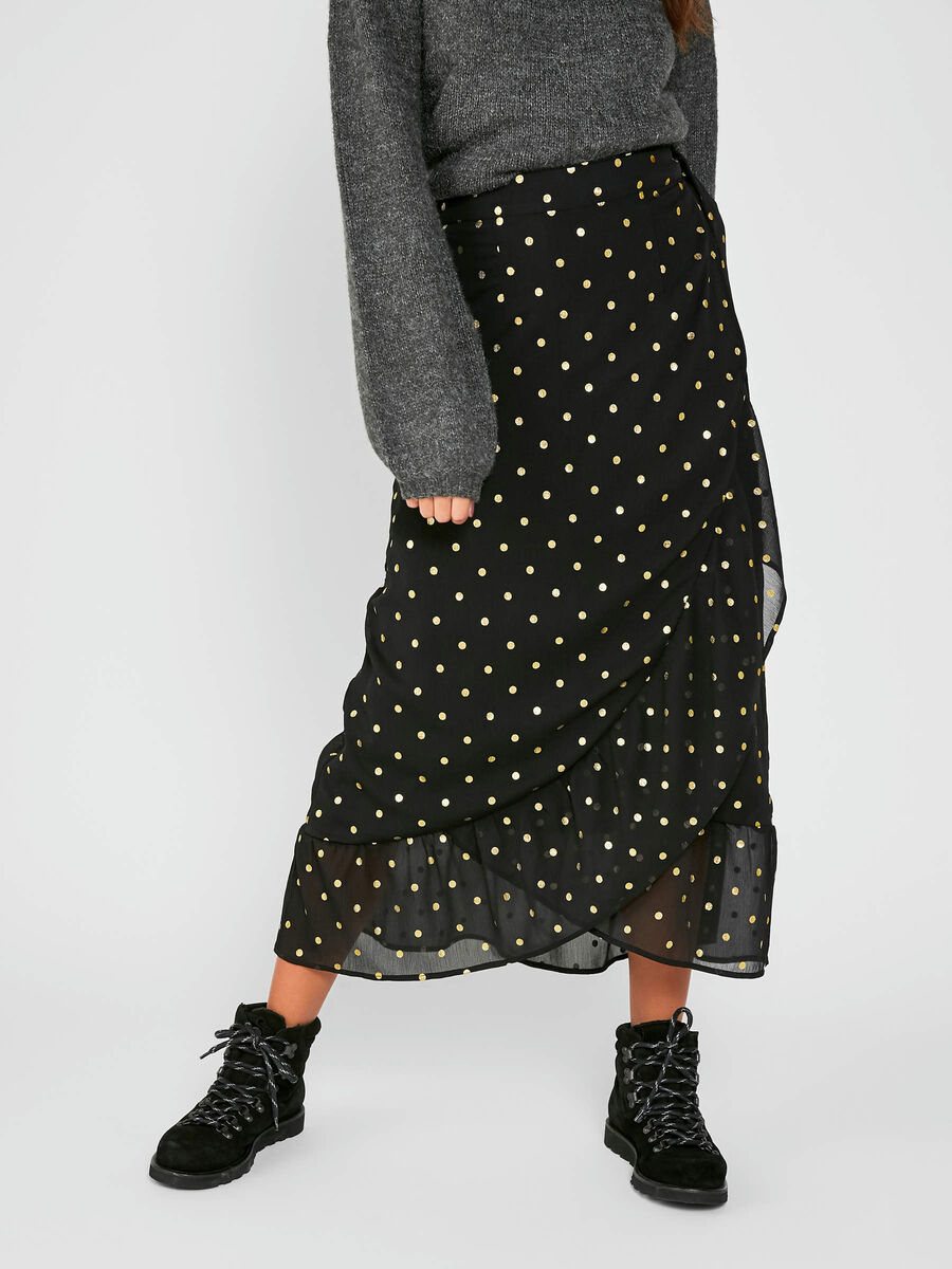 Pieces GOLD DOTTED LONG SKIRT, Black, highres - 17096181_Black_685409_003.jpg