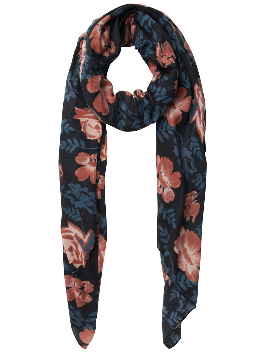 Pieces FLOWERED LONG SCARF, Black, highres - 17087584_Black_001.jpg