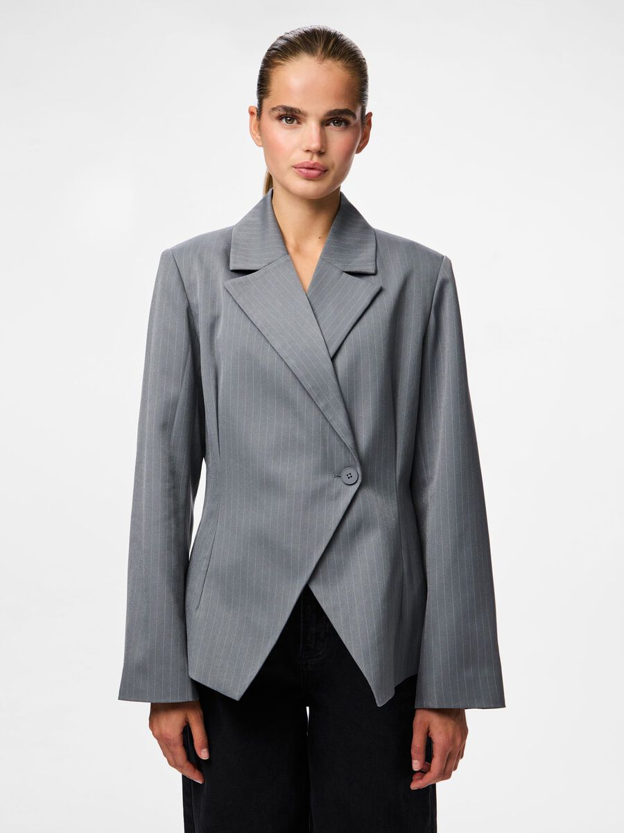 Product carousel image - PCFALKA FITTED PINSTRIPED BLAZER, Grey Pinstripe | 1