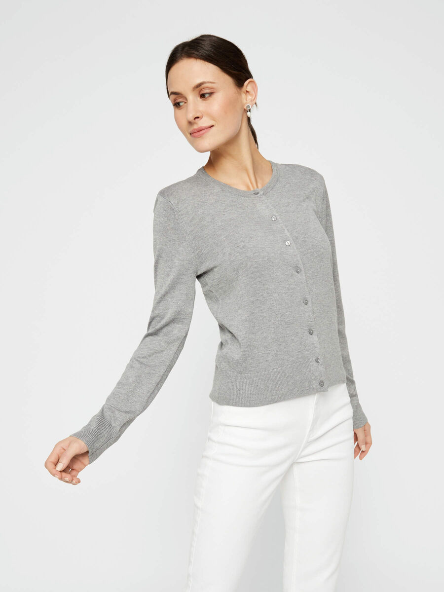 Pieces GEKNÖPFTER PULLOVER, Light Grey Melange, highres - 17102800_LightGreyMelange_003.jpg