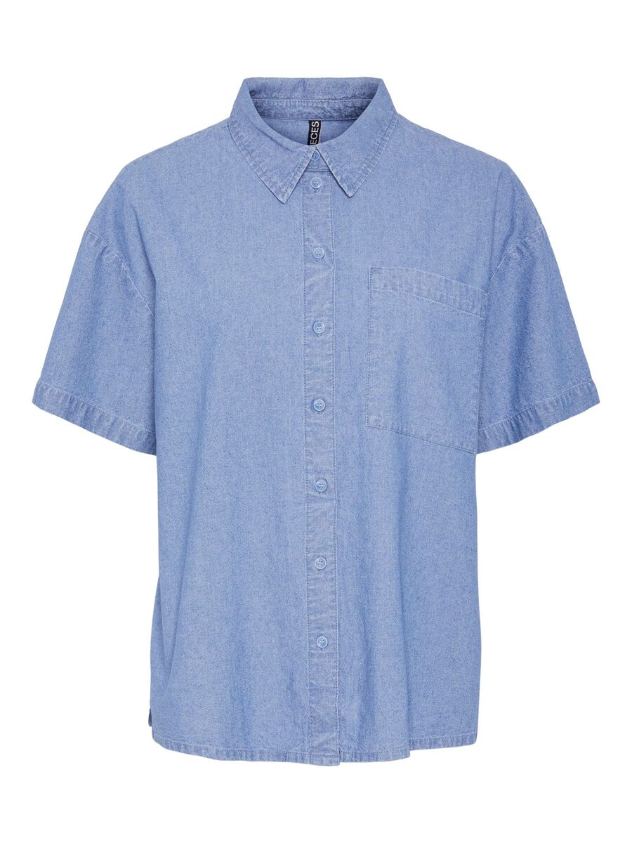 Pieces PCMIA SHORT SLEEVED DENIM SHIRT, Light Blue Denim, highres - 17155090_LightBlueDenim_001.jpg