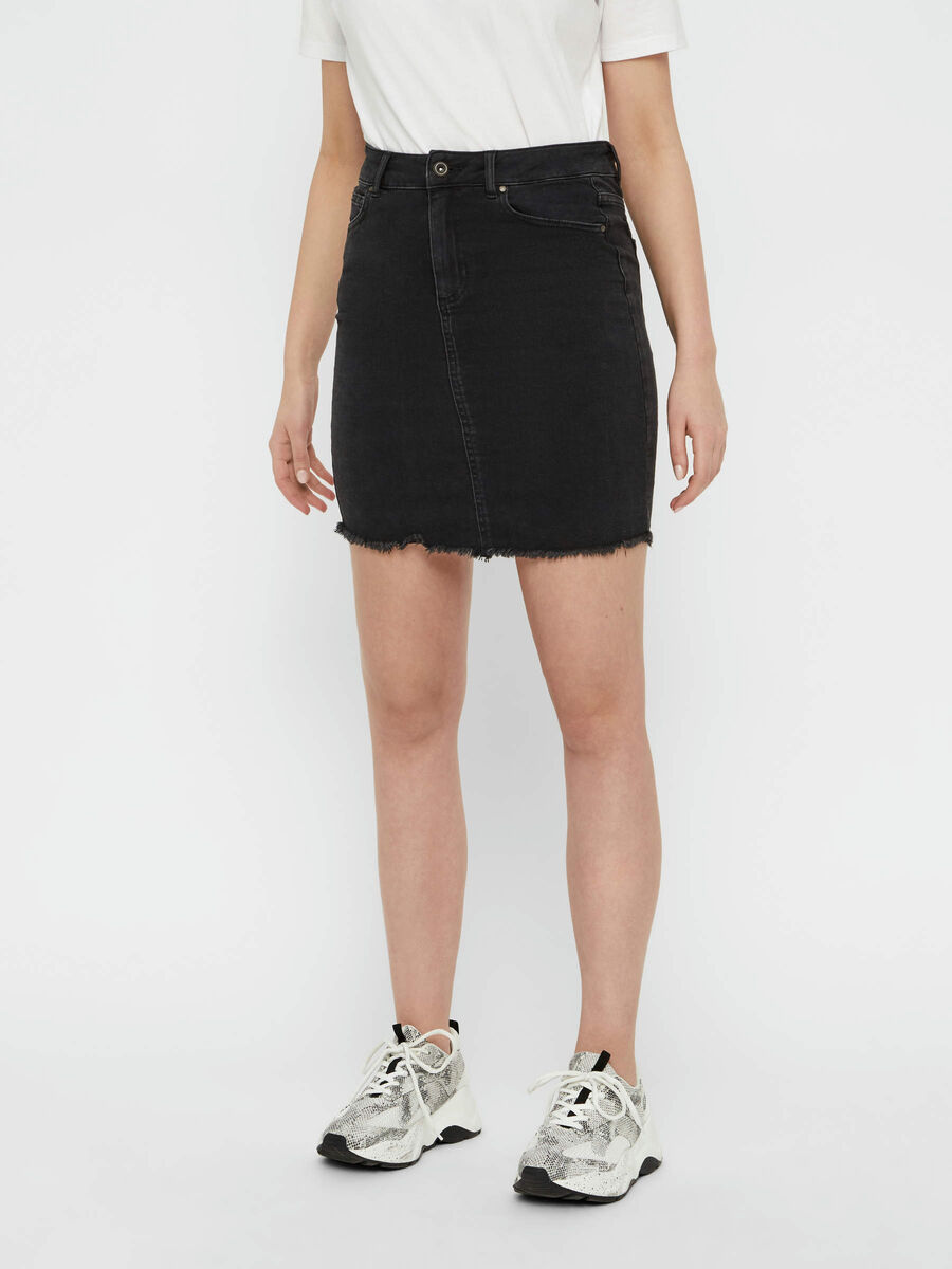Pieces FRAYED HEM DENIM MINI SKIRT, Black Denim, highres - 17094853_BlackDenim_003.jpg