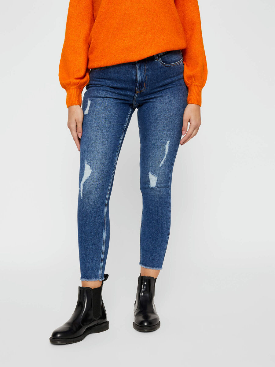 Pieces RIPPED DETAIL SKINNY FIT JEANS, Medium Blue Denim, highres - 17102093_MediumBlueDenim_003.jpg