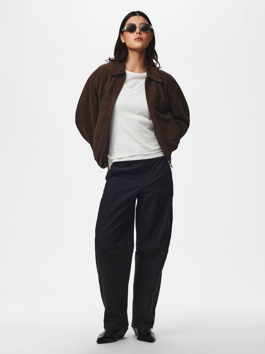 Carousel image - PCTILLA SUEDE LEATHER BOMBER JACKET, Hot Fudge | 3