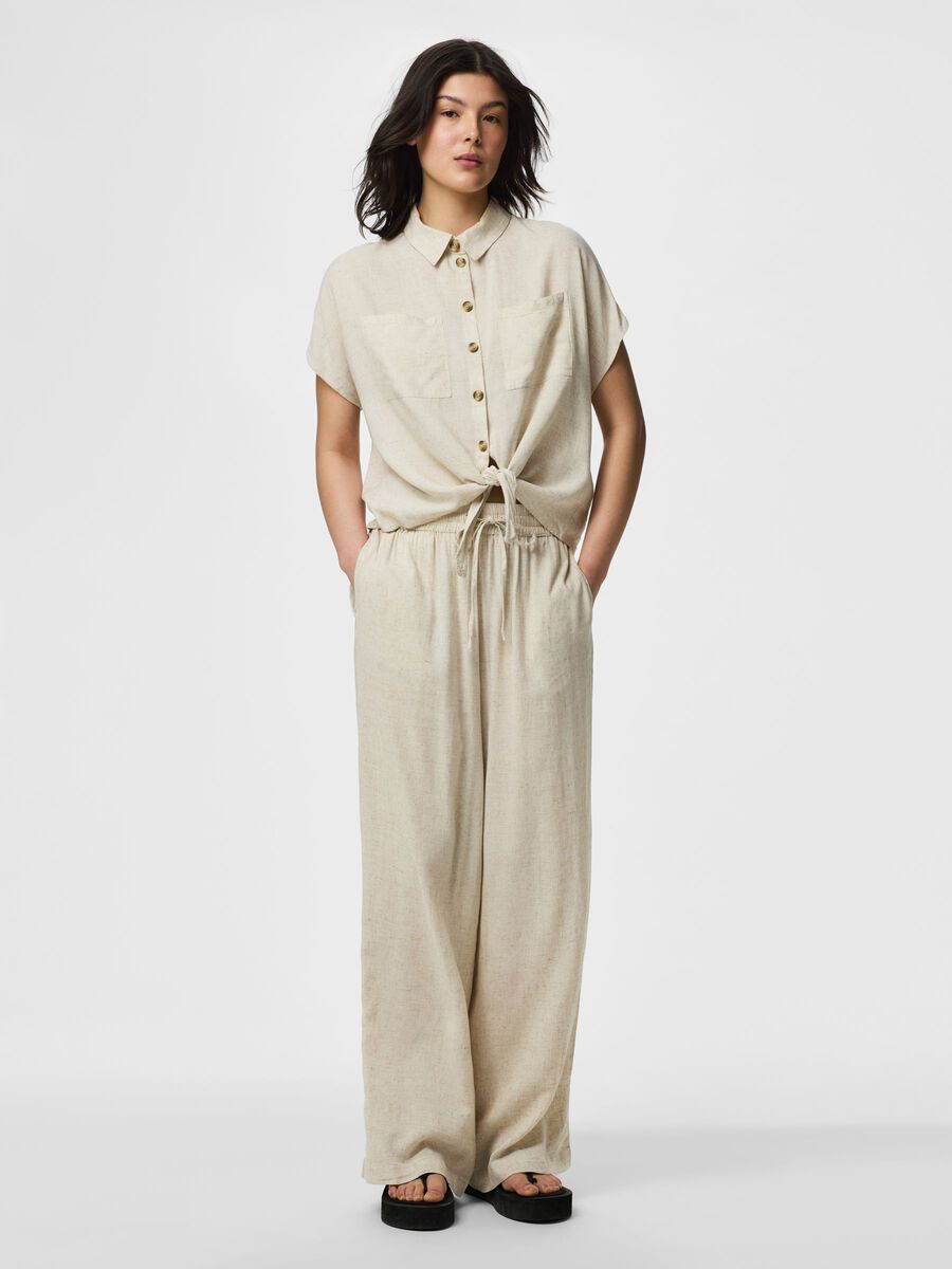 Carousel image - PCPIA LINNENMIX OVERHEMD MET KORTE MOUWEN, Birch | 5