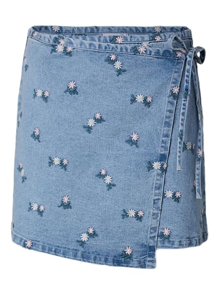 Pieces PCFLORA MW WRAP EMBROIDERY MINI SKIRT, Light Blue Denim, highres - 17168306_LightBlueDenim_1315518_001.jpg