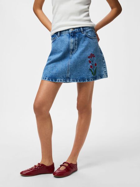 Pieces PCPALMA MW A-LIJN DENIM MINIROK, Medium Blue Denim, highres - 17167471_MediumBlueDenim_003.jpg