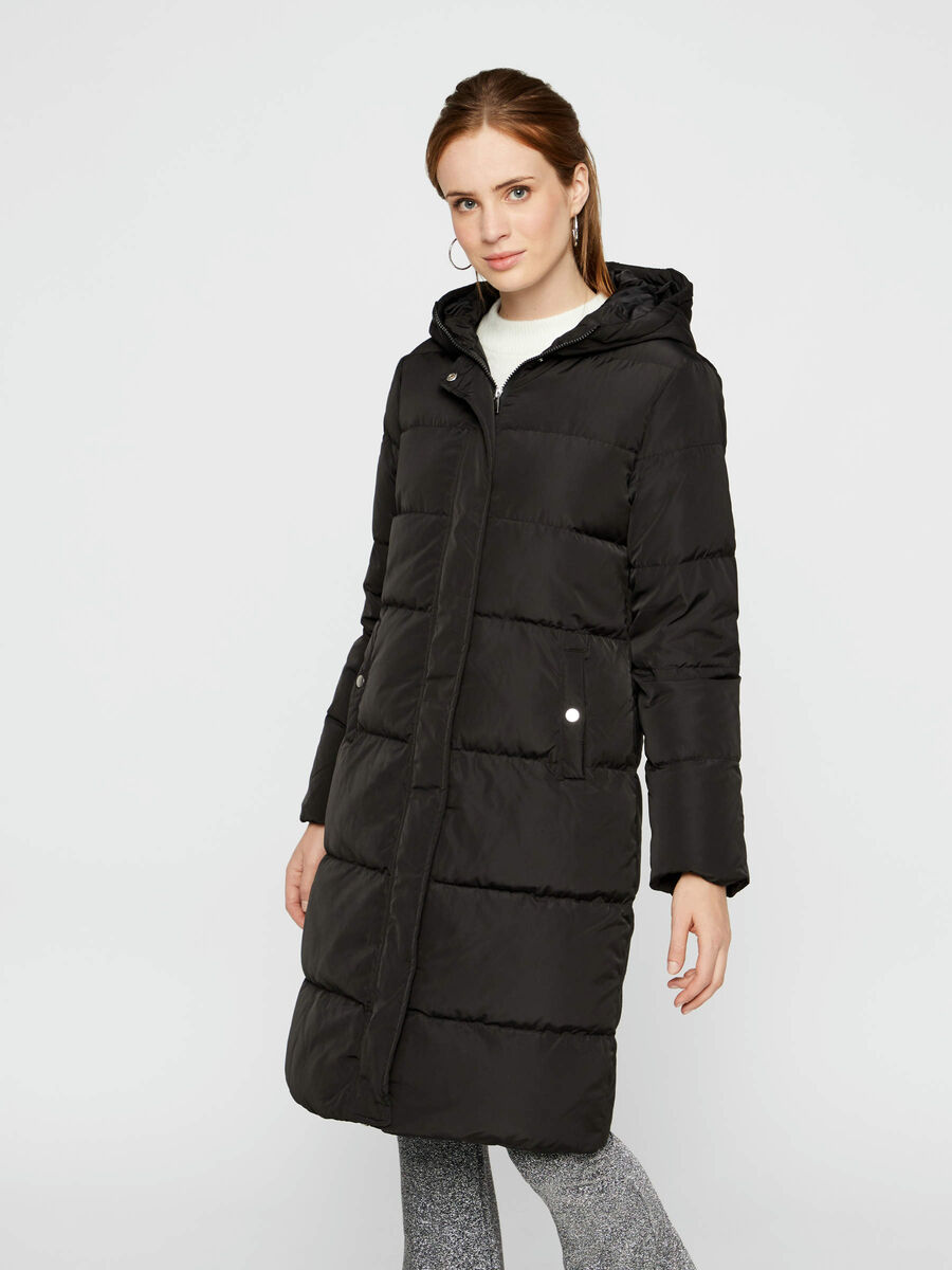 Pieces ADJUSTABLE HOODED DOWN COAT, Black, highres - 17100831_Black_003.jpg