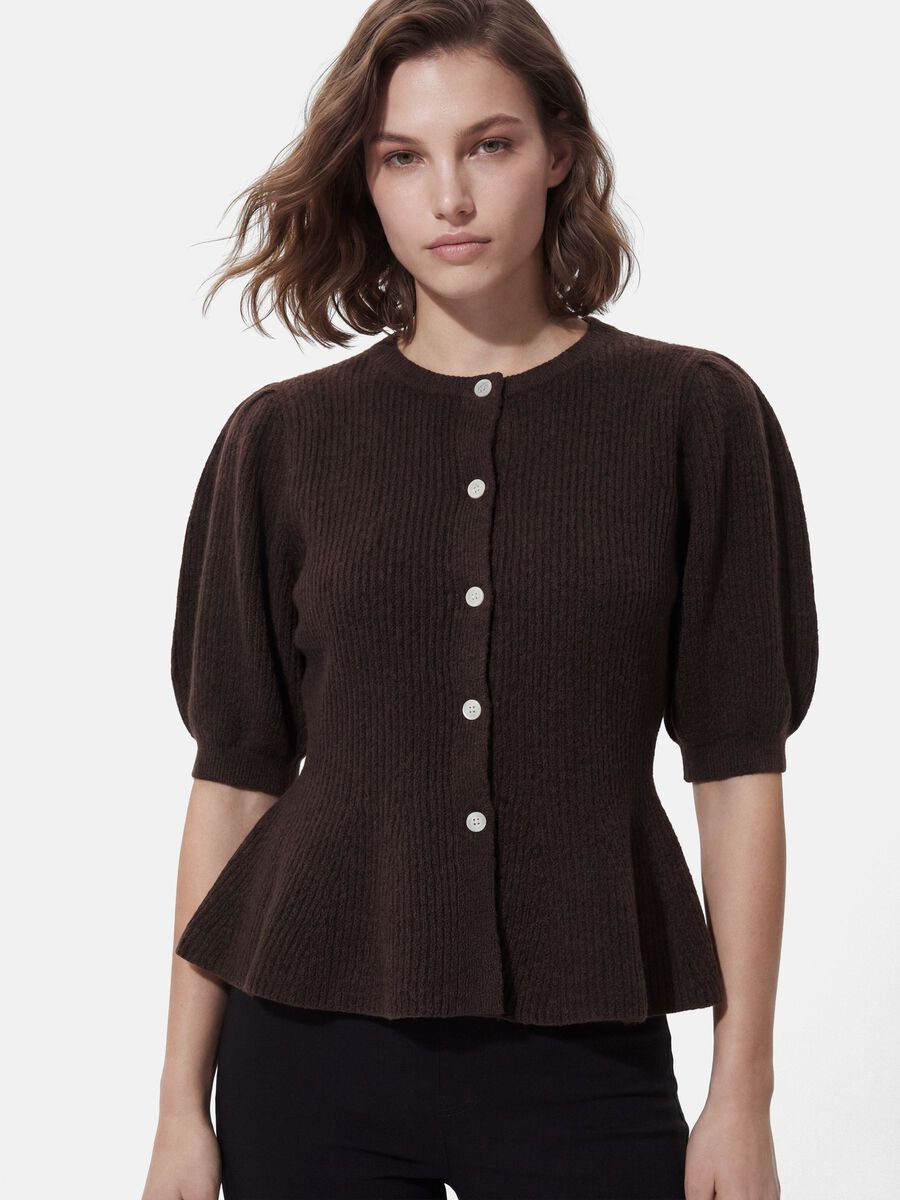 Product carousel image - PCSILLY PUFF KNITTED CARDIGAN, Hot Fudge | 1