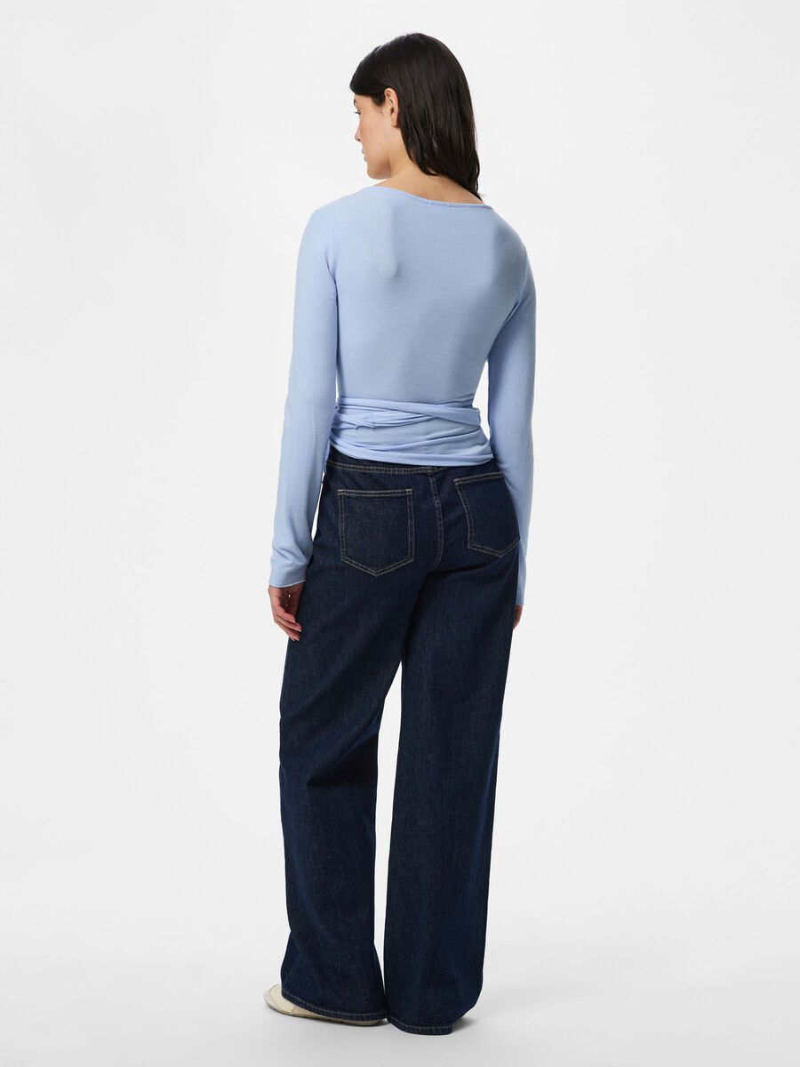 Carousel image - PCROYA LONG SLEEVED WRAP TOP, Brunnera Blue | 2
