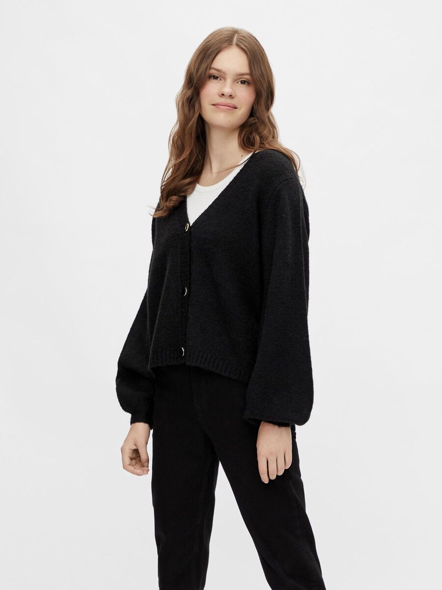 Pieces BALLOON SLEEVED KNITTED CARDIGAN, Black, highres - 17115629_Black_003.jpg