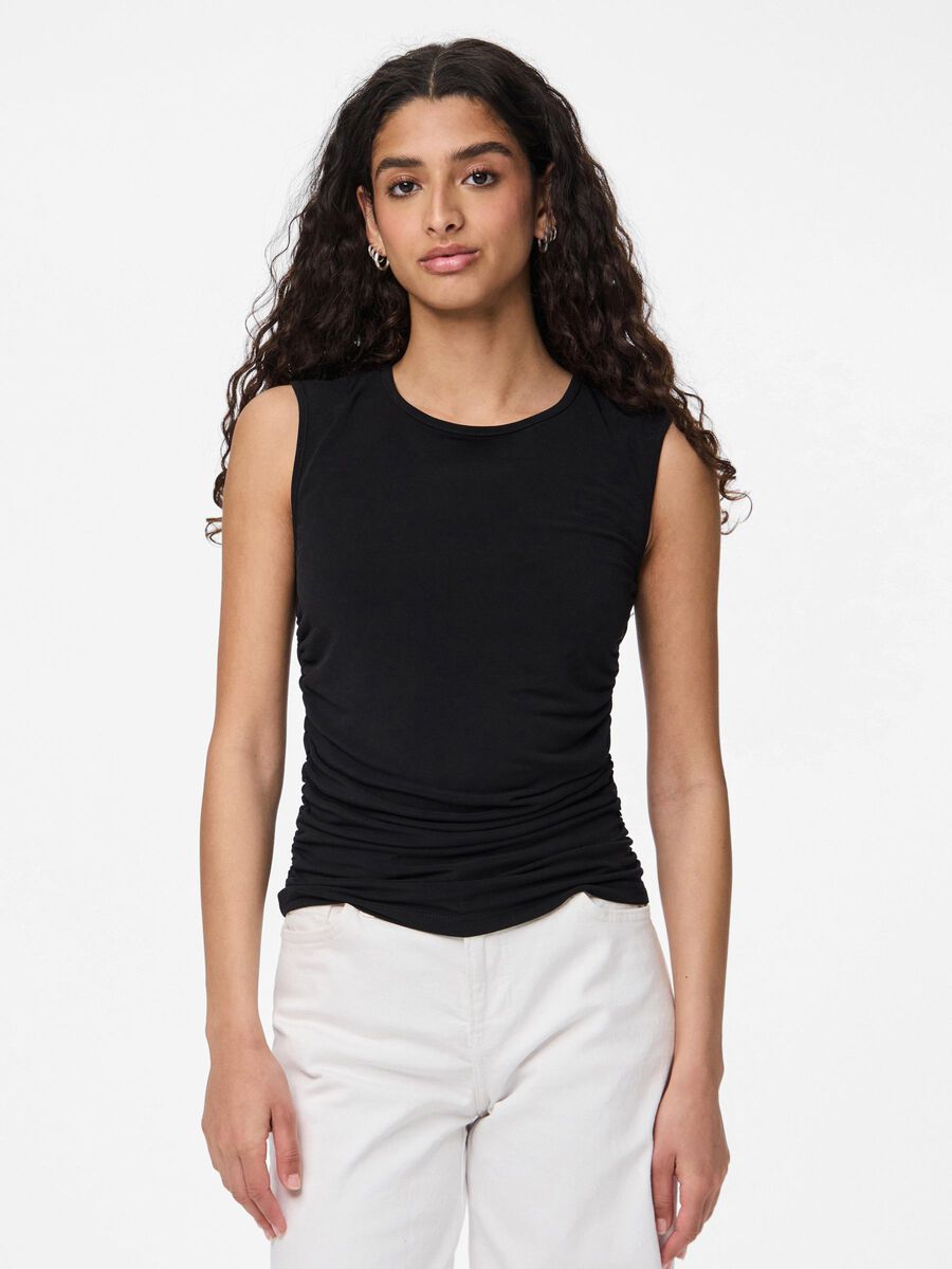 Pieces PCMADISON RUCHING SLEEVELESS TOP, Black, highres - 17154655_Black_003.jpg