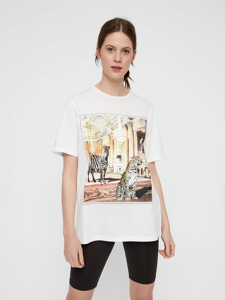 Pieces COTON ET MODAL MÉLANGÉ IMPRIMÉ T-SHIRT, Bright White, highres - 17100601_BrightWhite_724018_003.jpg