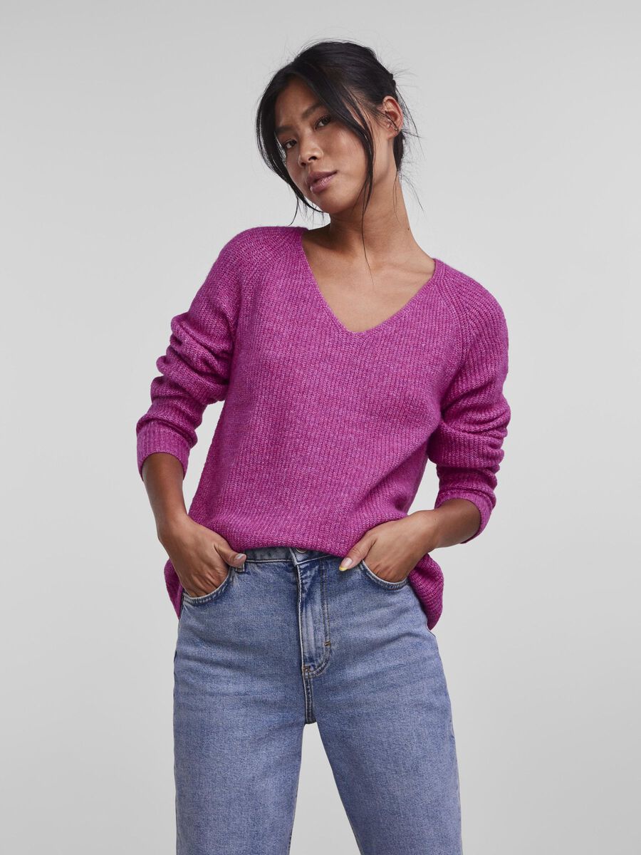 Pieces V-NECK KNITTED PULLOVER, Rose Violet, highres - 17114251_RoseViolet_003.jpg