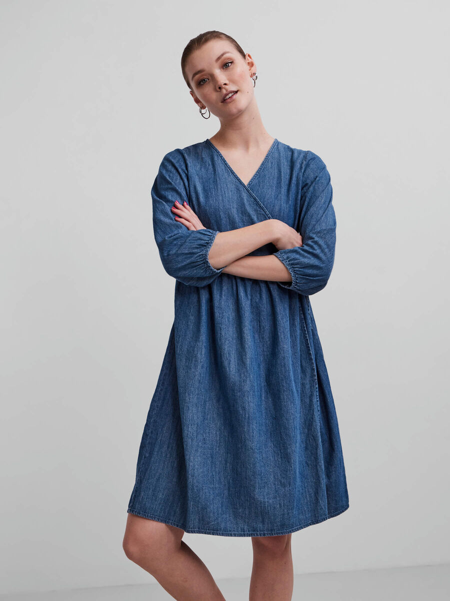 Pieces PCHOPE WRAP DRESS, Medium Blue Denim, highres - 17121813_MediumBlueDenim_003.jpg