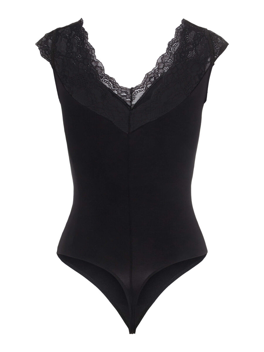 Pieces LACE TRIM BODYSUIT, Black, highres - 17103318_Black_002.jpg