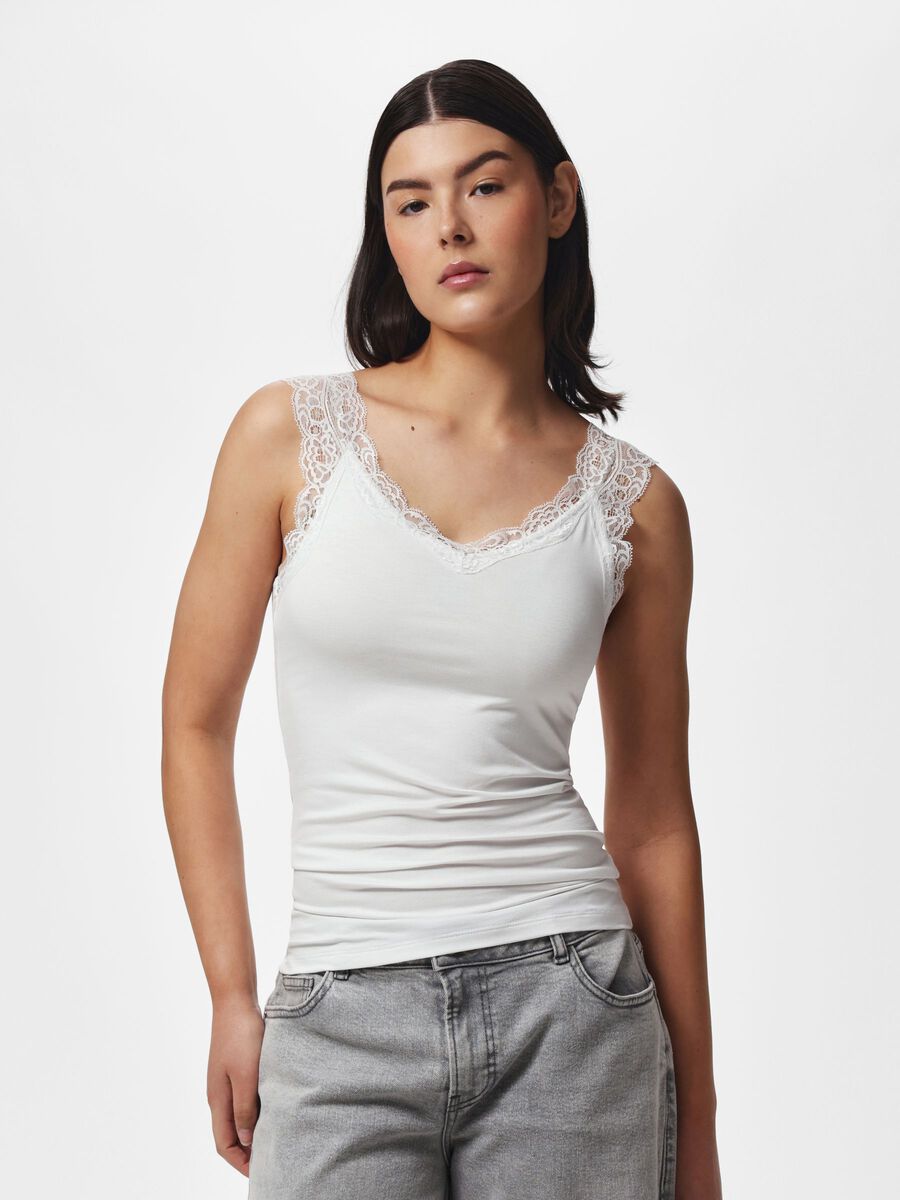 Product carousel image - PCBARBERA LACE SLEEVELESS TOP, Bright White | 1