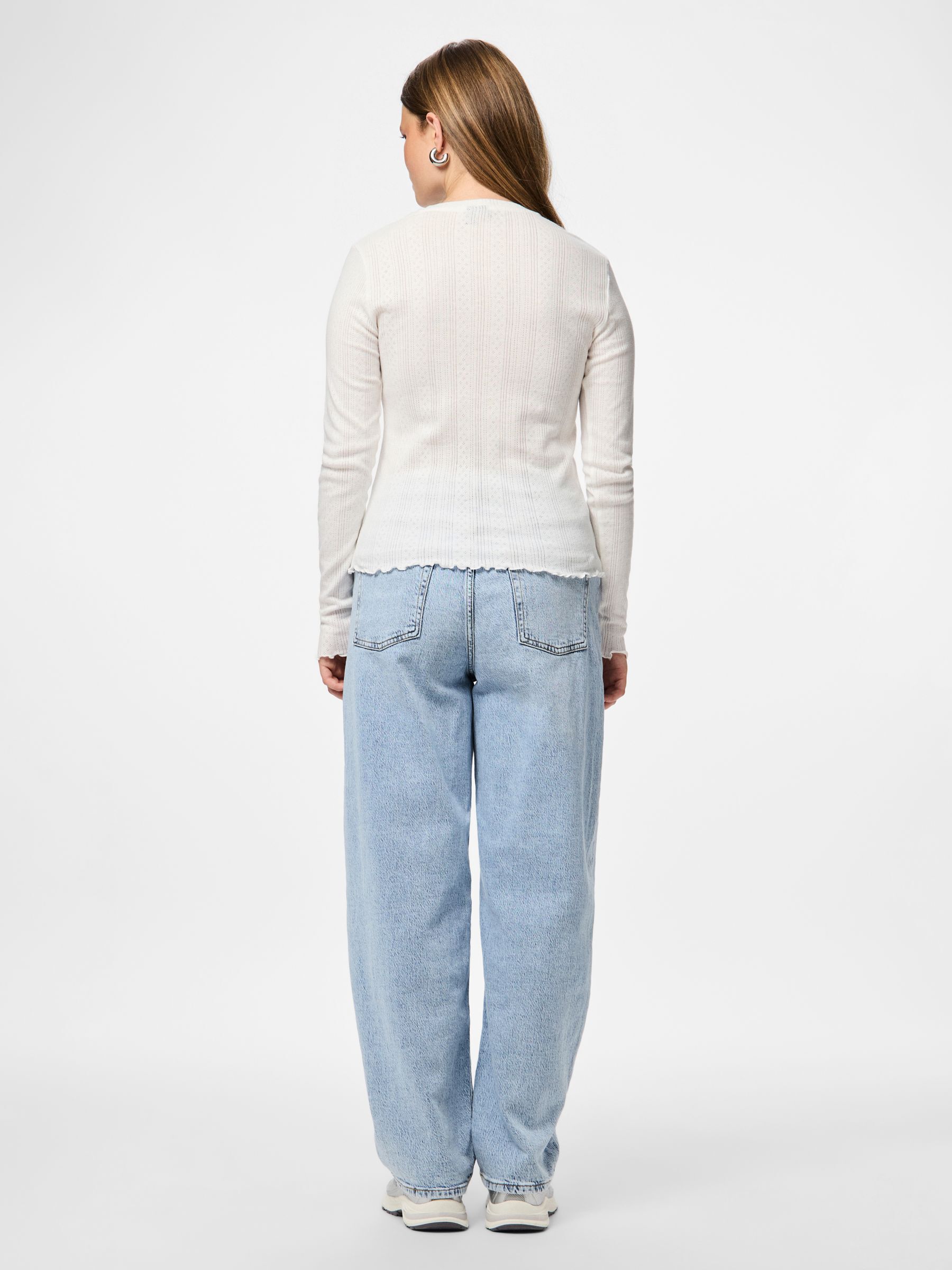 PCMARIE POINTELLE LONG SLEEVED TOP | White | PIECES® UK