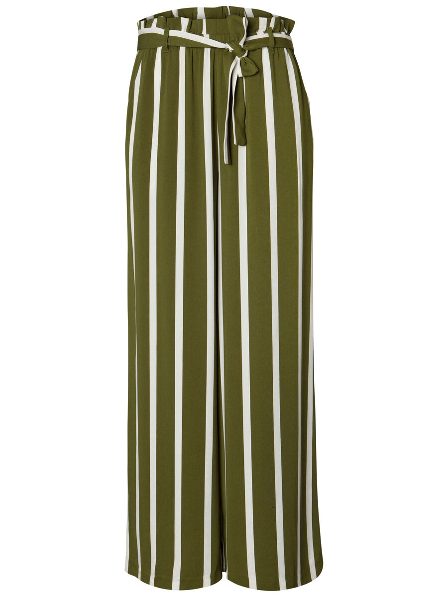 Pieces WIDE STRIPED TROUSERS, Pesto, highres - 17092346_Pesto_655200_001.jpg